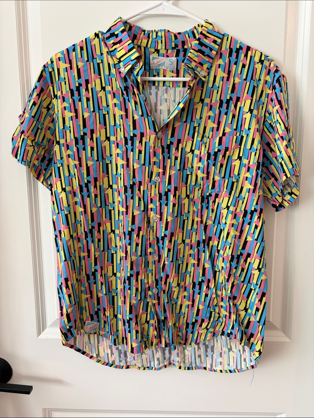 Multicolor Geometric Short-Sleeve Button-Up Shirt